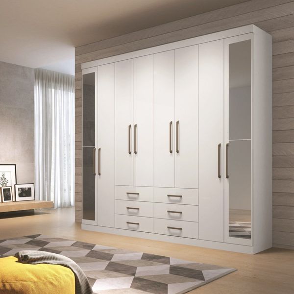 Guarda Roupa Casal com Espelhos 8 Portas e 6 Gavetas Master Branco