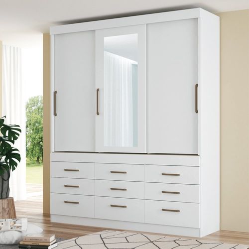 Guarda Roupa Casal com Espelho 3 Portas 9 Gavetas Click 3.9 Santos Andirá Branco
