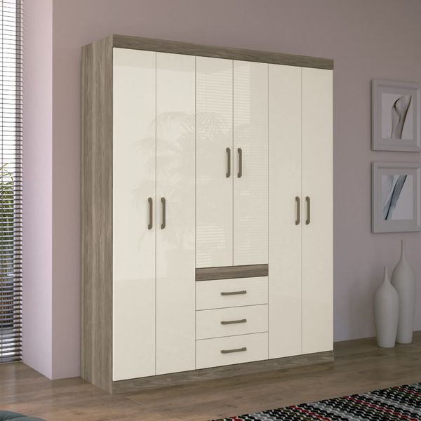 Guarda Roupa Star com 6 Portas - Castanho/Off White