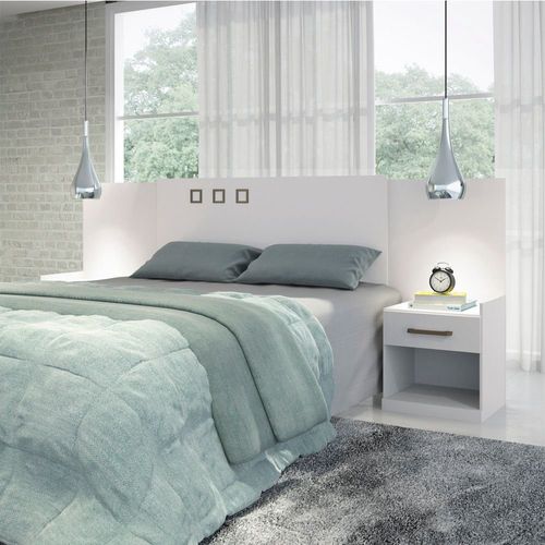 Cabeceira Casal Extensível com 2 Gavetas Plus Branco Branco