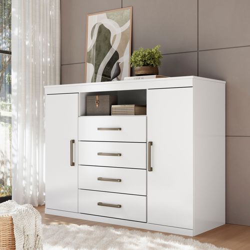 Cômoda Master com 2 Portas e 4 Gavetas - Branco