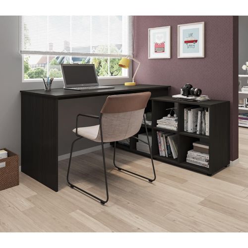 Mesa de Escritório em L com 8 Nichos - Preto