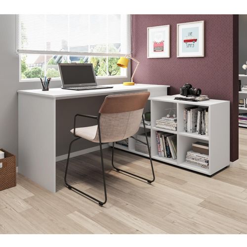 Mesa de Escritório em L com 8 Nichos - Branco