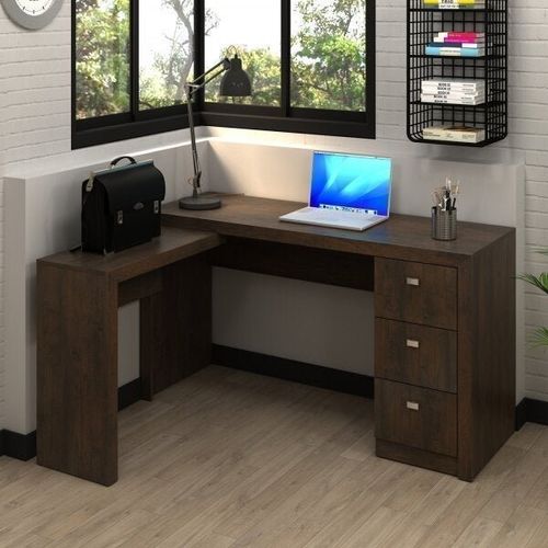 Mesa de Escritório em L com 3 Gavetas - Rústico