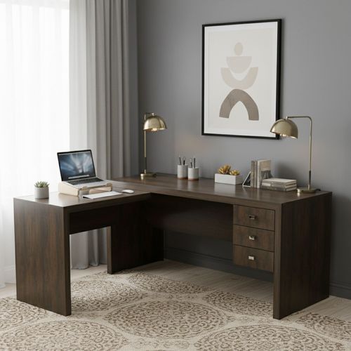 Mesa de Escritório em L com 3 Gavetas - Rústico