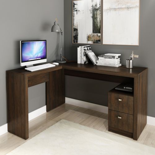 Mesa de Escritório em L 2 Gavetas - Rústico