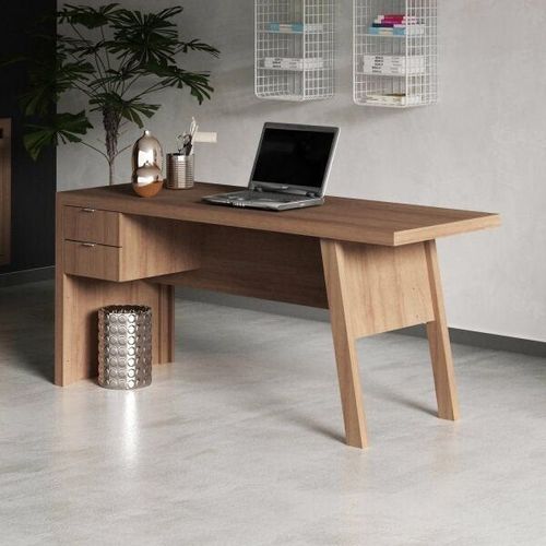 Escrivaninha Mesa Escritório ME4122 2 Gavetas 163cm Amendoa Marrom Amendoa