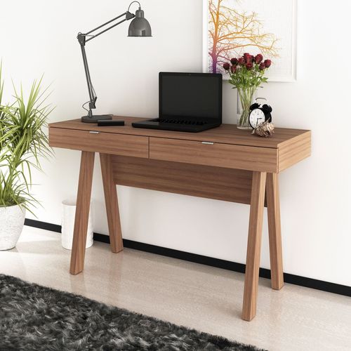 Escrivaninha Mesa Escritório Me 4128 2 Gavetas 120cm Amendoa Marrom Amendoa