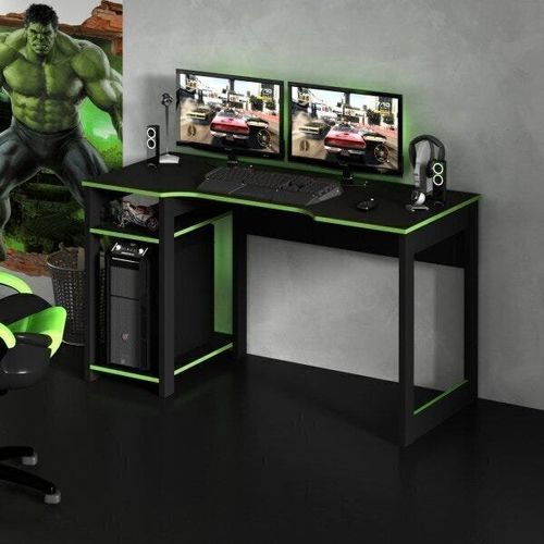 Mesa Escrivaninha Gamer com 2 Nichos - Preto/Verde