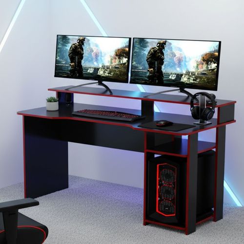 Mesa Escrivaninha Gamer com 4 Nichos - Preto/Vermelho