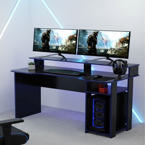 Mesa Gamer Escrivaninha com Porta Cpu 136cm Preto e Azul Preto/Azul