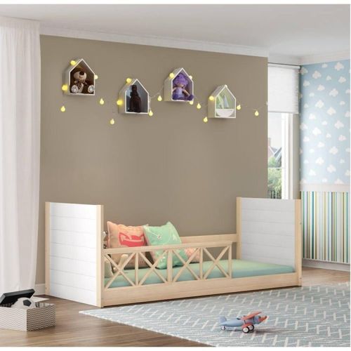 Cama Infantil Montessoriana Garden c/Grades Natural/Branco - Casatema