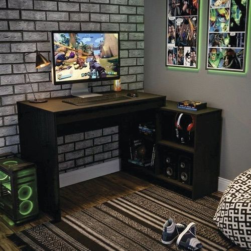 Mesa Gamer Escrivaninha B24 4 Nichos 180cm Preto Ff Preto
