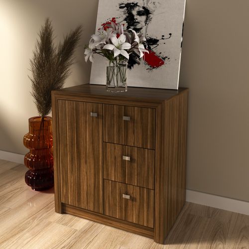 Balcão para Escritório com 1 Porta e 3 Gavetas - Nogal