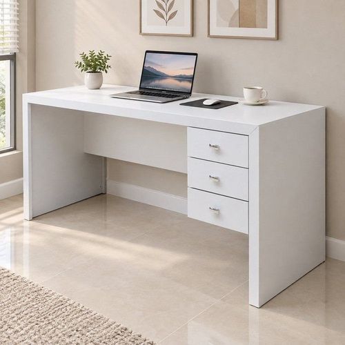 Escrivaninha Mesa Escritório com Reversível ME4113 3 Gavetas 155cm Branca Branca