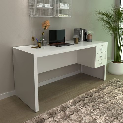 Mesa de Escritório 155 cm com 3 Gavetas - Branco