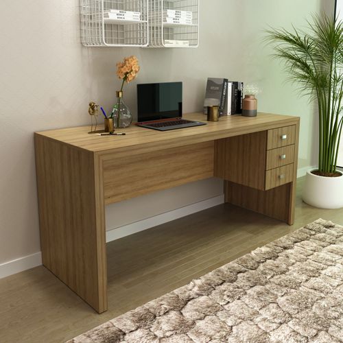 Mesa de Escritório 155 cm com 3 Gavetas - Amêndoa