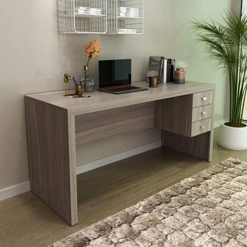 Mesa de Escritório 155 cm com 3 Gavetas - Carvalho