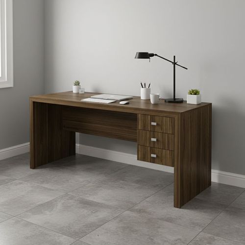 Mesa de Escritório 155 cm com 3 Gavetas - Nogal