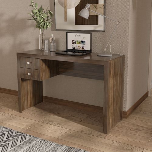 Escrivaninha Mesa Escritório Me4123 2 Gavetas 117cm Nogal Nogal