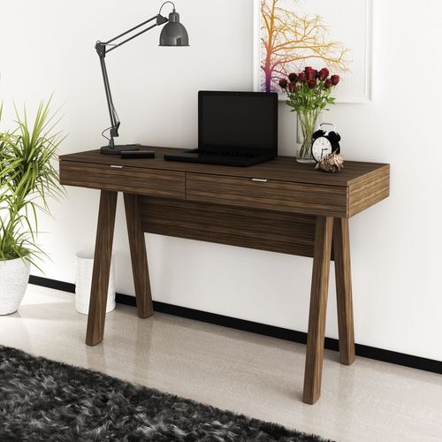 Escrivaninha Mesa Escritório Me 4128 2 Gavetas 120cm Nogal Nogal