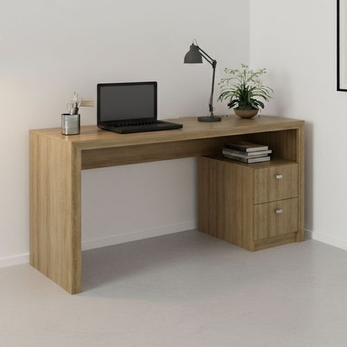 Escrivaninha Mesa Escritório com ME4130 2 Gavetas 135cm Amendoa Amendoa