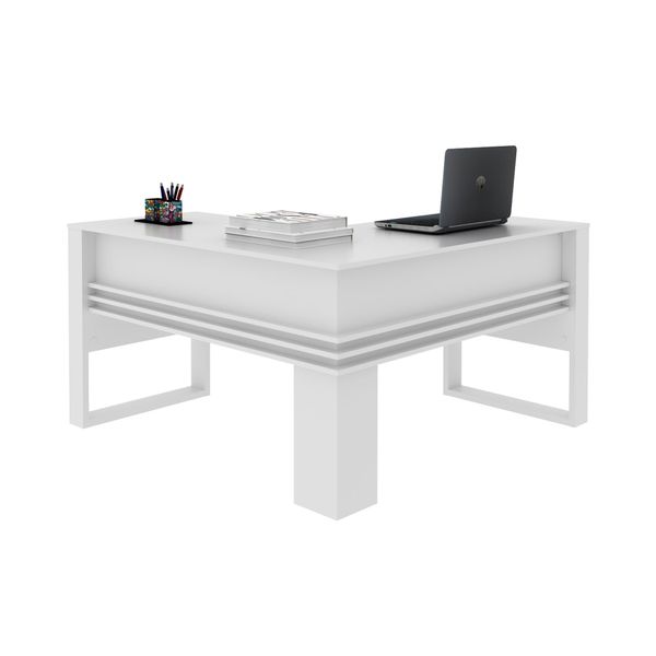 Escrivaninha Mesa Escritório em L com Detalhe Ripado ME4145 136cm Branca Branca