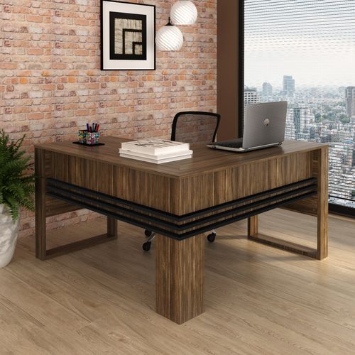Mesa para Escritório em L 136 cm - Nogal/Preto