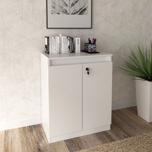 Balcão para Escritório 60cm com 1 Prateleira 2 Portas e Chave ME4149 Branco Branco