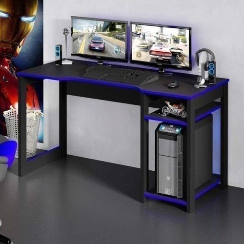Mesa Gamer Escrivaninha Cyber 136cm Tecno Mobili Preto e Azul Preto/Azul