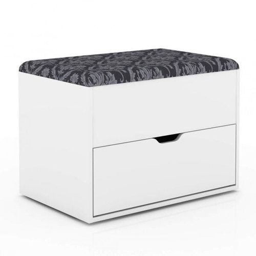 Puff Baú com 1 Gaveta - Branco/ Tecido Preto