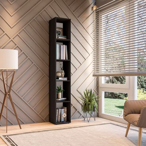 Estante Livreiro Modular Alcídes 30 cm com 5 Nichos - Preto
