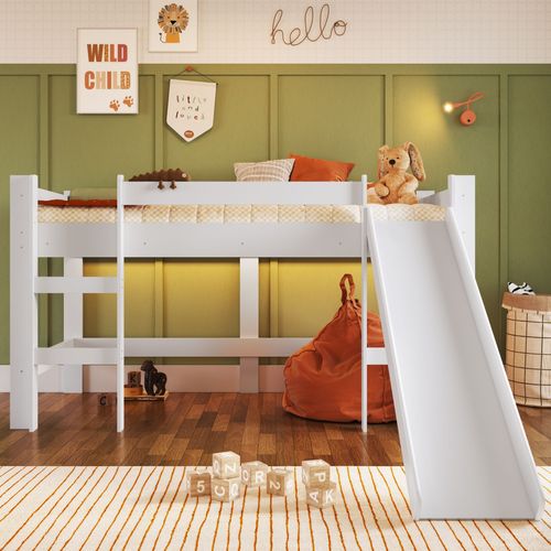 Cama Infantil Elevada com Escorregador Branco Branco