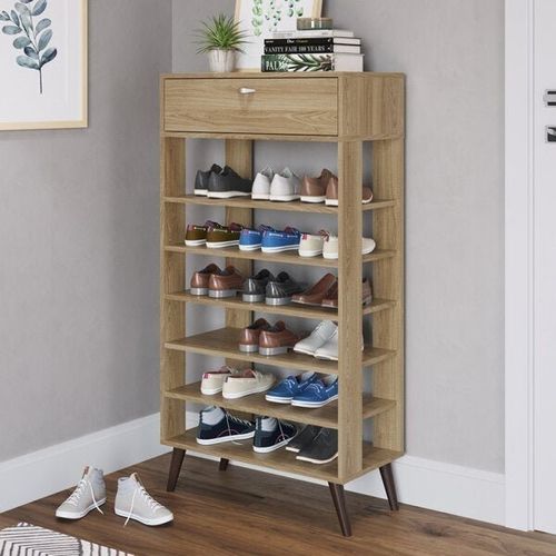 Sapateira com 1 Gaveta e 5 Prateleiras - Carvalho