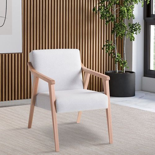 Poltrona Decorativa Madeira Maciça Jequitibá Assento com Persintas Elásticas e Algodão Flavia Natural/Cinza