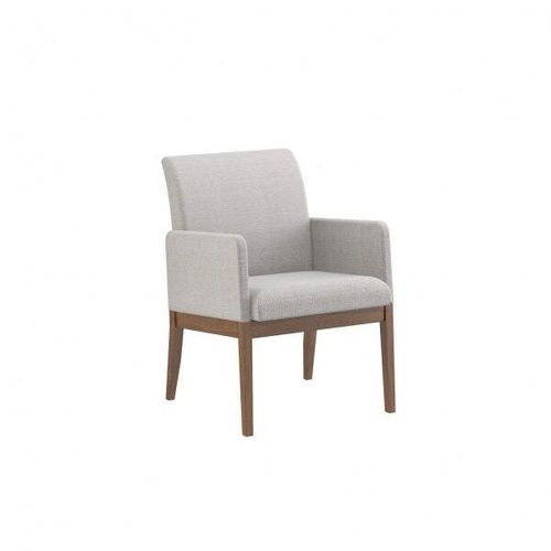 Poltrona Cláudia Estofada com Tecido Algodão -Nogueira/Cinza