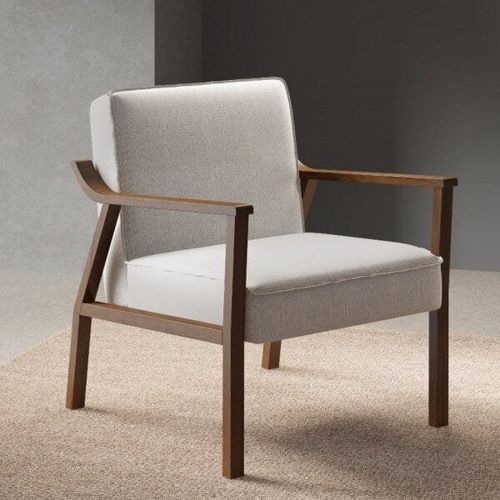 Poltrona Antônia Estofada em Tecido Linho - Nogueira/Cinza