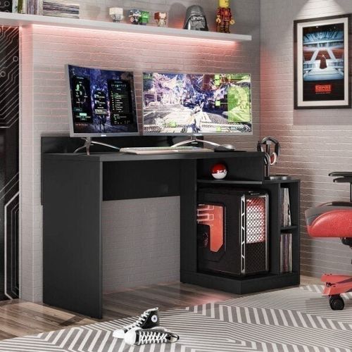 Mesa Gamer Escrivaninha Play - Preto Fosco