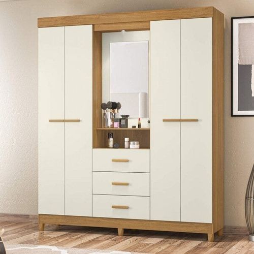 Guarda Roupa Ágata c/4 Portas e Camarim - Carvalho/Off White
