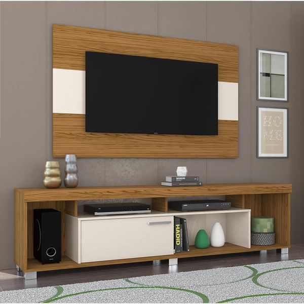 Conjunto Rack com Painel Tomaz - Off White/Natural