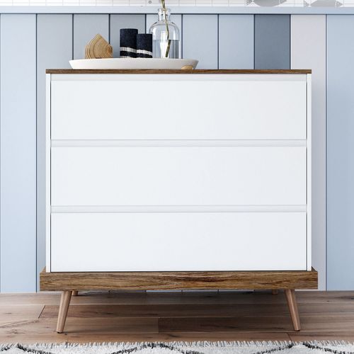 Cômoda Infantil Retrô Canção de Ninar com 3 Gavetas - Branco/Amêndola