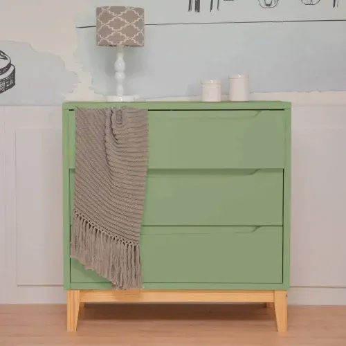 Cômoda Infantil Retrô Amor Perfeito com 3 Gavetas - Verde/Natural