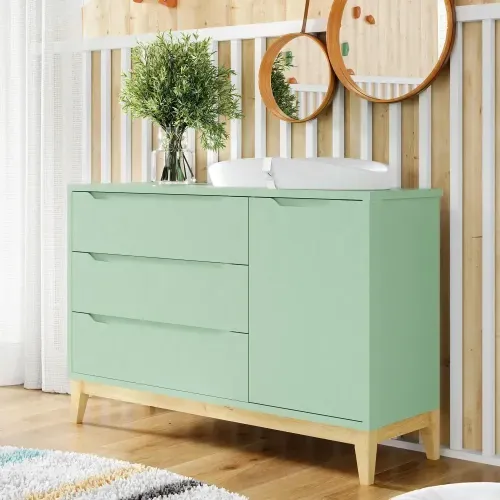 Cômoda Infantil Retrô Amor Perfeito com 1 Porta - Verde/Natural