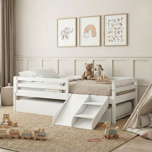 Bicama Solteiro Infantil Prime com Kit Escadinha e Escorrega Casatema Branco