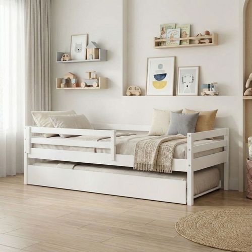 Bicama Solteiro Infantil Prime com Grade de Proteção IV Madeira Maciça Casatema Branco