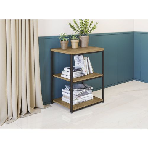 Mesa de Apoio Industrial 45 cm com 2 Prateleiras - Freijó/Preto
