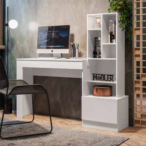 Estante Escrivaninha Lion com 6 Nichos e 1 Gaveta - Branco