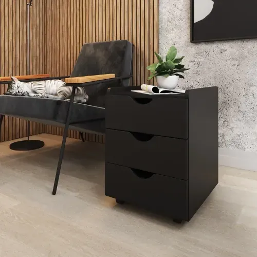 Gaveteiro Lomo com 3 Gavetas e Rodízios - Preto