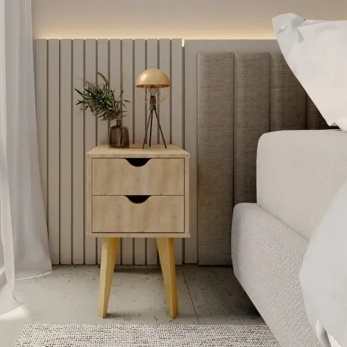 Mesa de Cabeceira Smile com 2 Gavetas - Carvalho