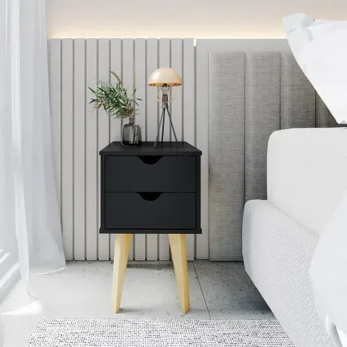 Mesa de Cabeceira Smile com 2 Gavetas - Preto